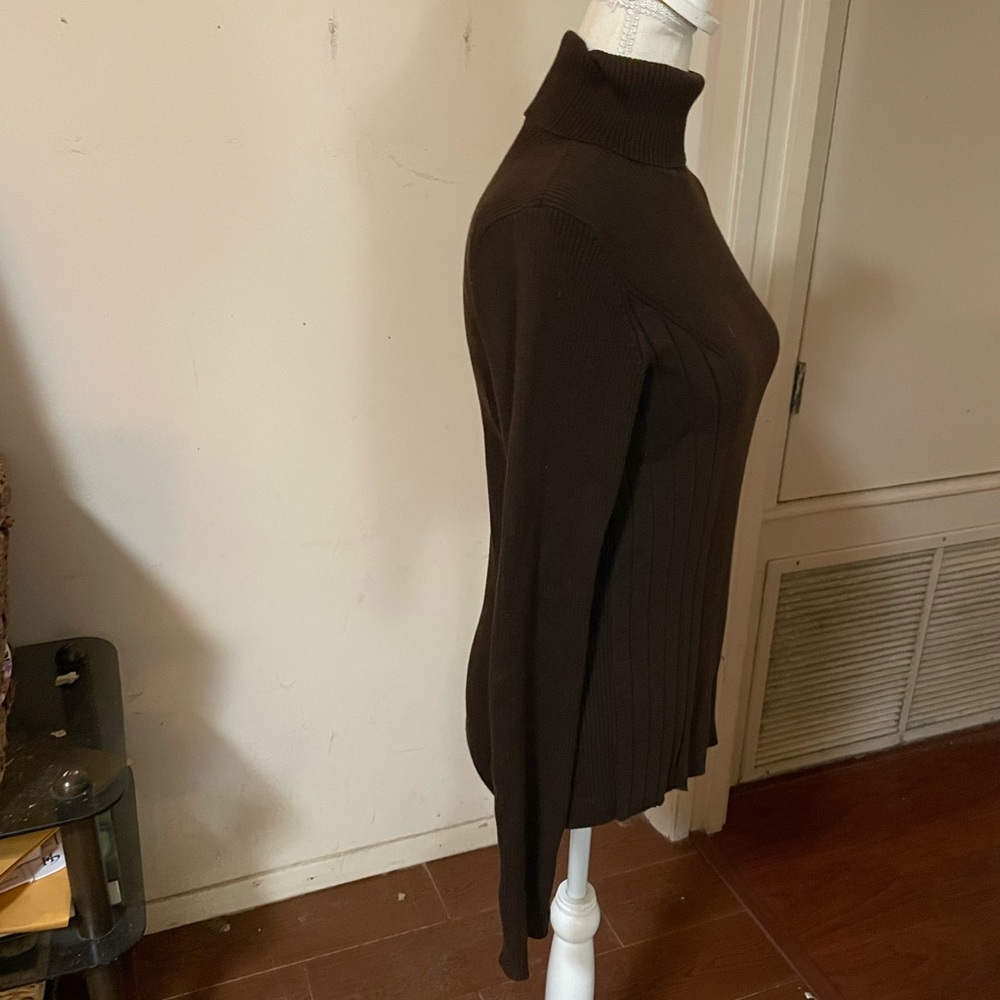 Unbranded chocolate brown ribbed design turtleneck sweater stretch size small - Picture 8 of 16